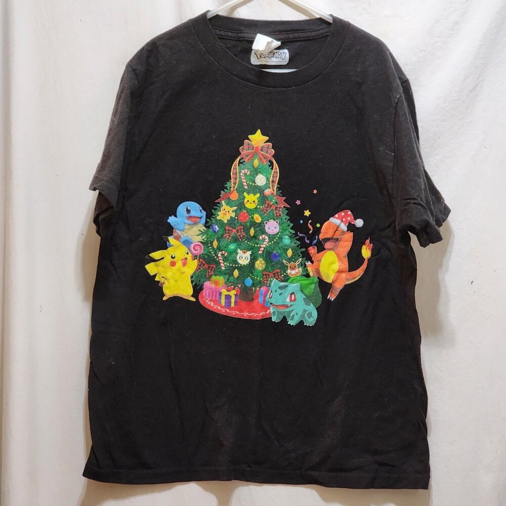 Tultex‎ Pokemon Pikachu Bulbasaur Charmander Squirtle Christmas T-Shirt Boys L